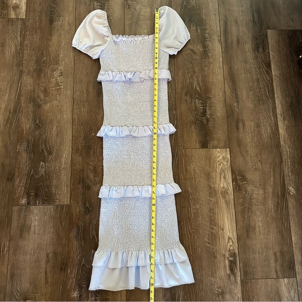 Light Blue Tiered Ruffle Body con Maxi Dress Size Small - Picture 10 of 12